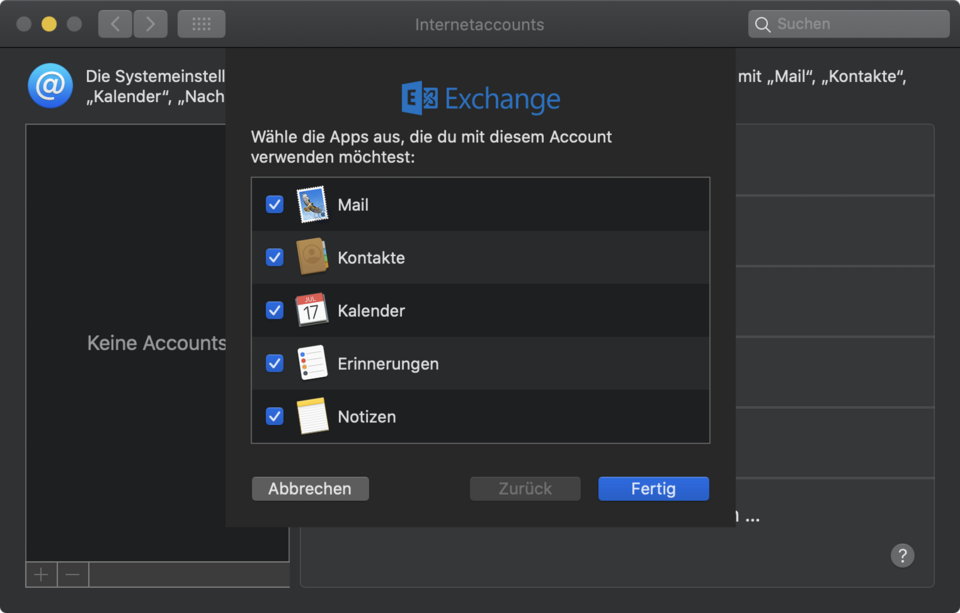 Exchange-App Auswahl